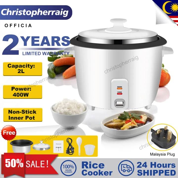 🔥periuk nasi elektrik🔥CHRIS rice cooker electric 3 Pin Plug Non Stick Pot 2L Mini Electric Rice Cookers Multifunctiona