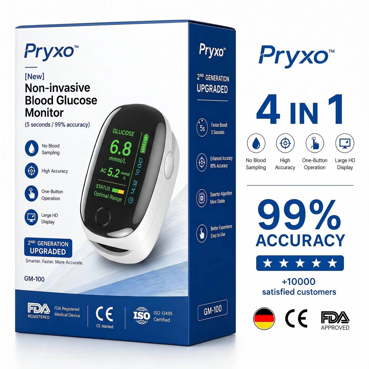 [Pryxo™] جهاز مراقبة صحية محمول GM - 100 - قراءة سريعة في 5 ثوانٍ للاستخدام اليومي